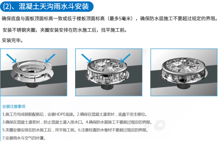 虹吸雨水斗混凝土屋面安装